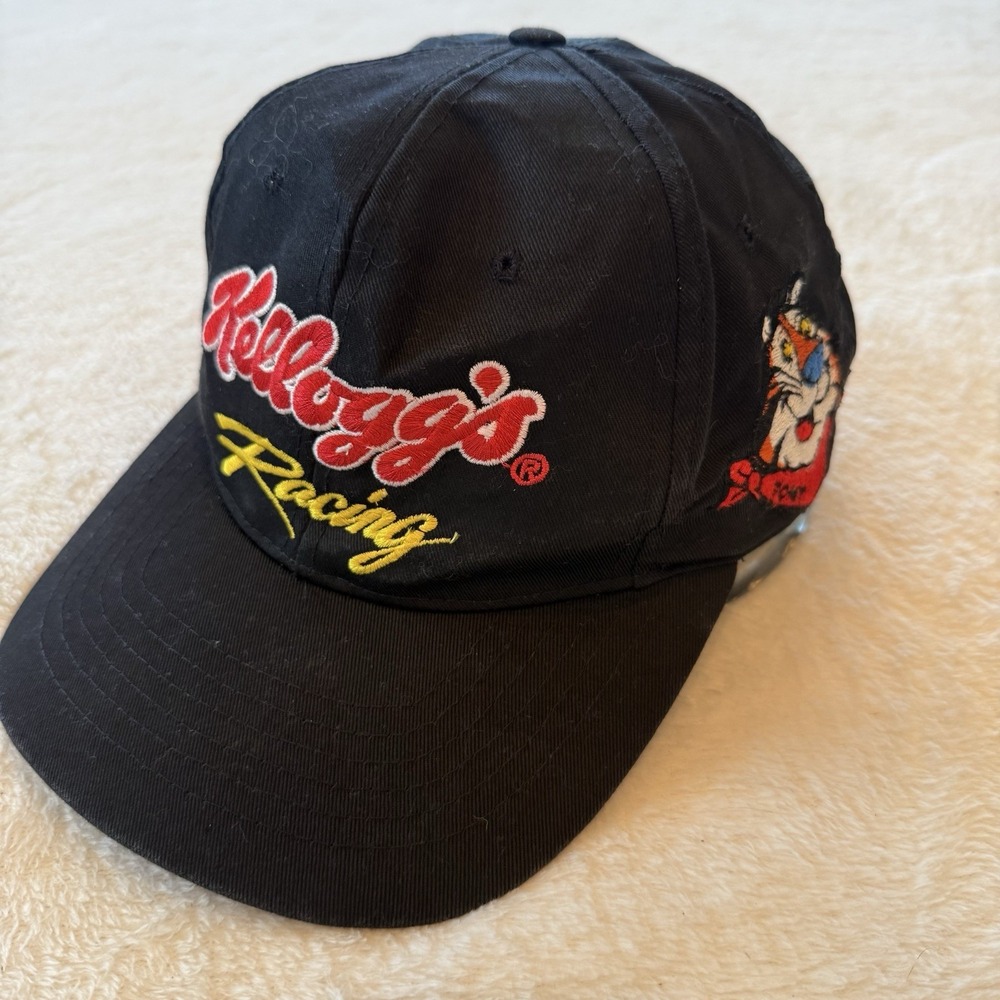 Vintage NASCAR Hat Kelloggs Racing Snapback Cap Black 90s Tony The Tiger 1995